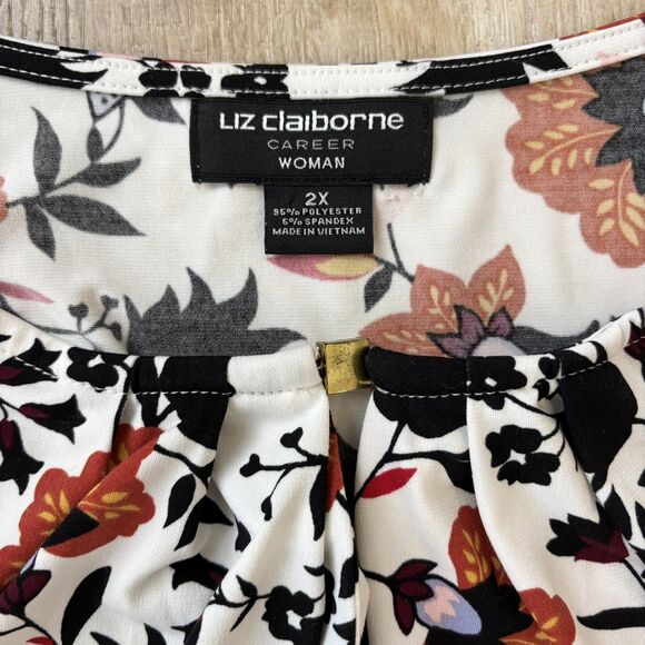 Liz Claiborne Career Womens Floral Blouse Size 2X Stretch Lightweight Office - Picture 3 of 10